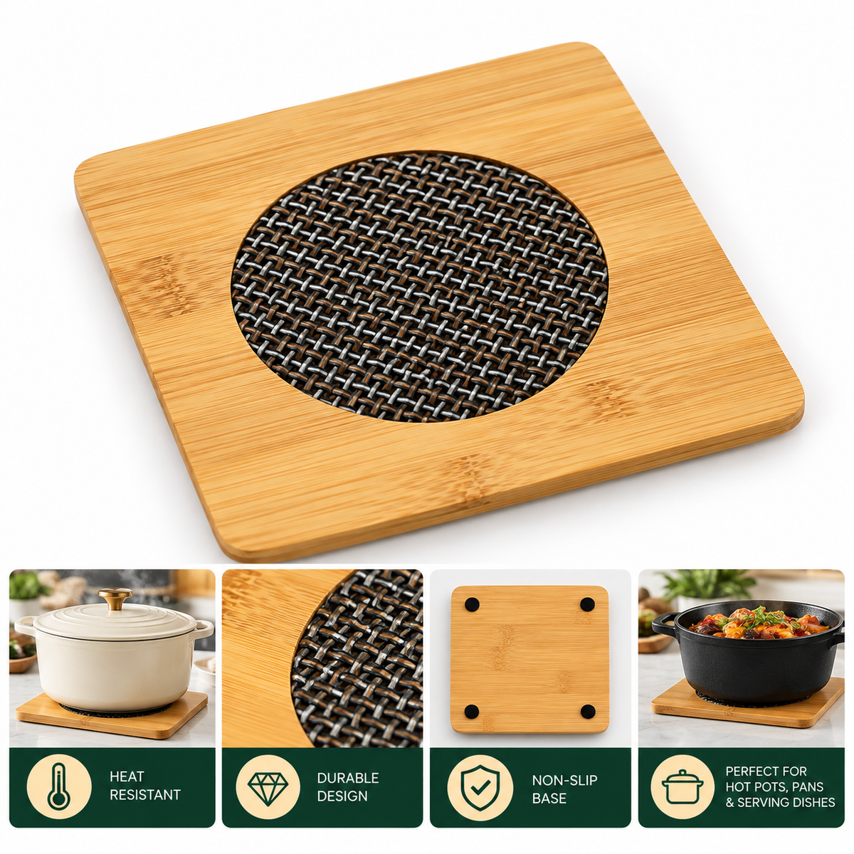 Square Bamboo Heat Pad with Woven Centre