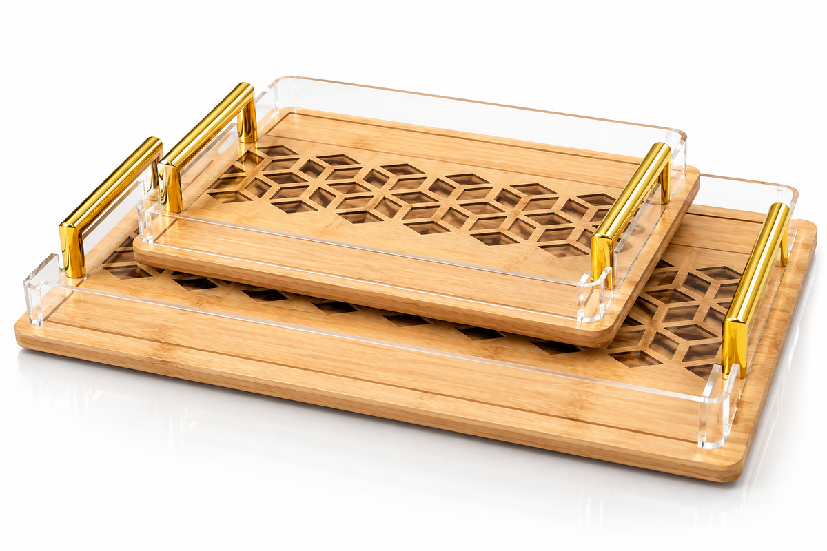 2pc Bamboo Serving Tray Set