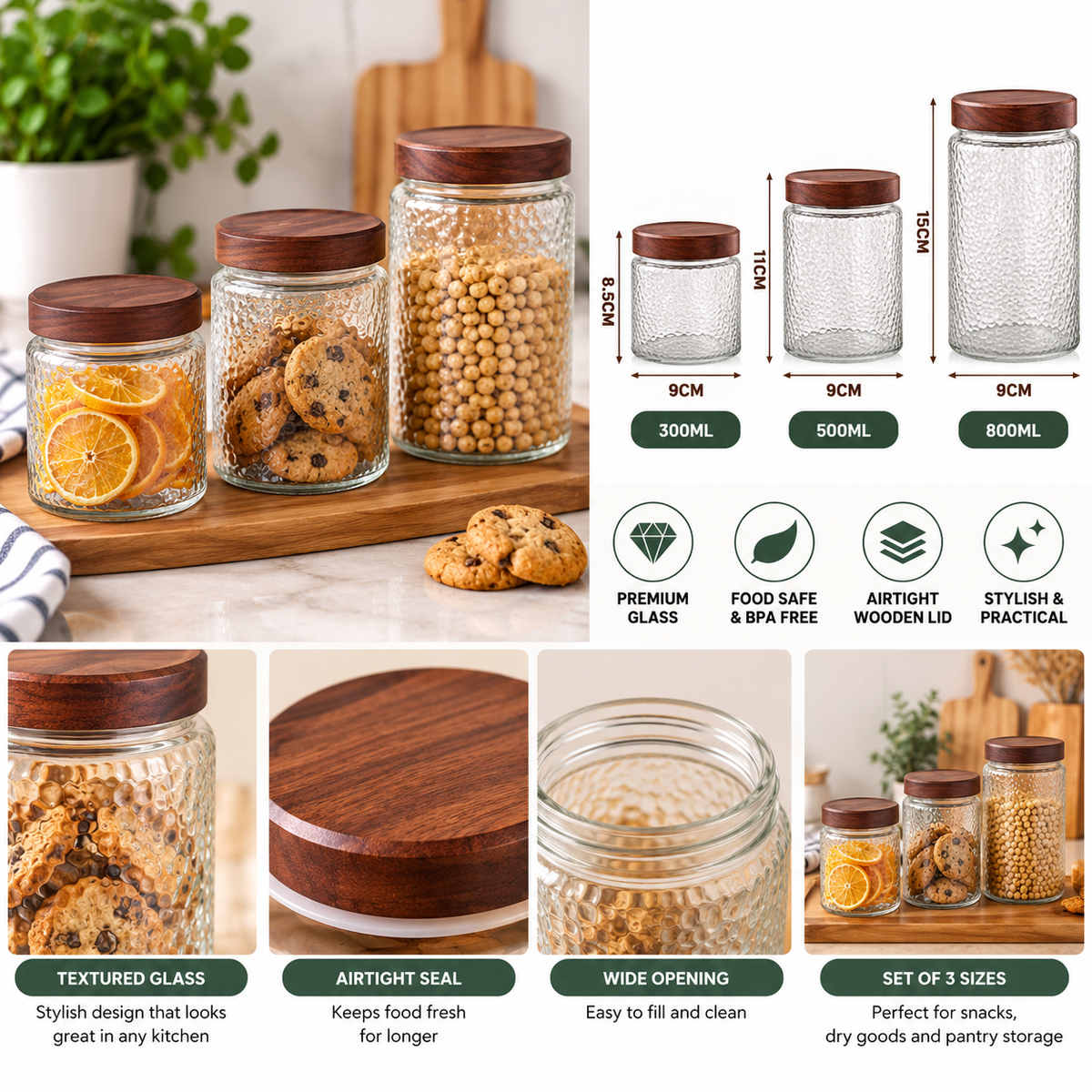 3-Piece Glass Canister Set